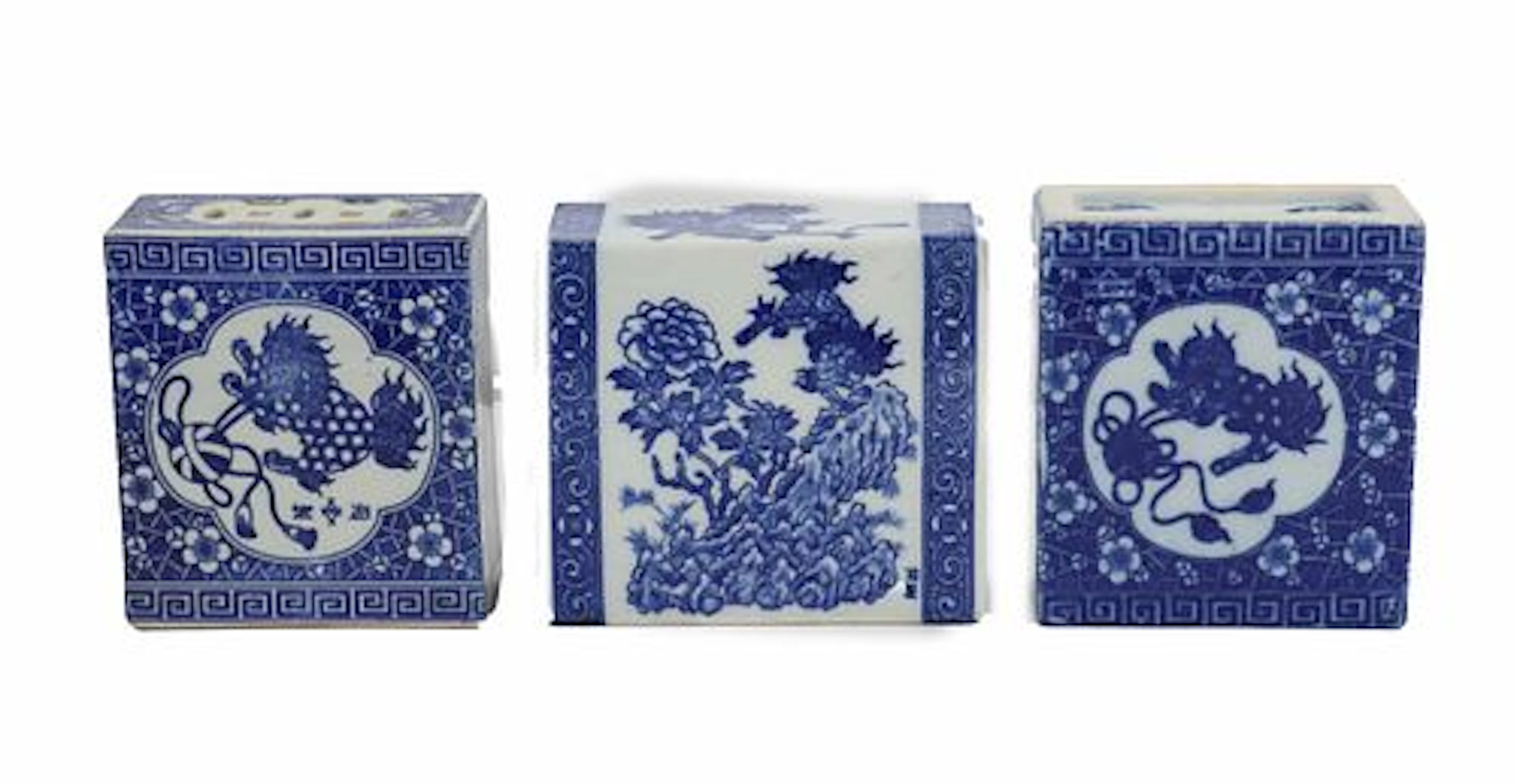(3) Antique Chinese Blue and White Porcelain Pillows