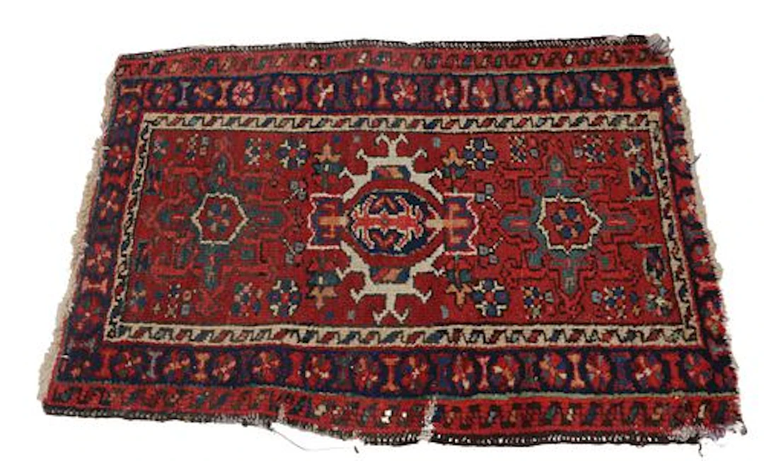 Vintage Hand-Knotted Persian Karaja Wool Rug Mat - AS IS
