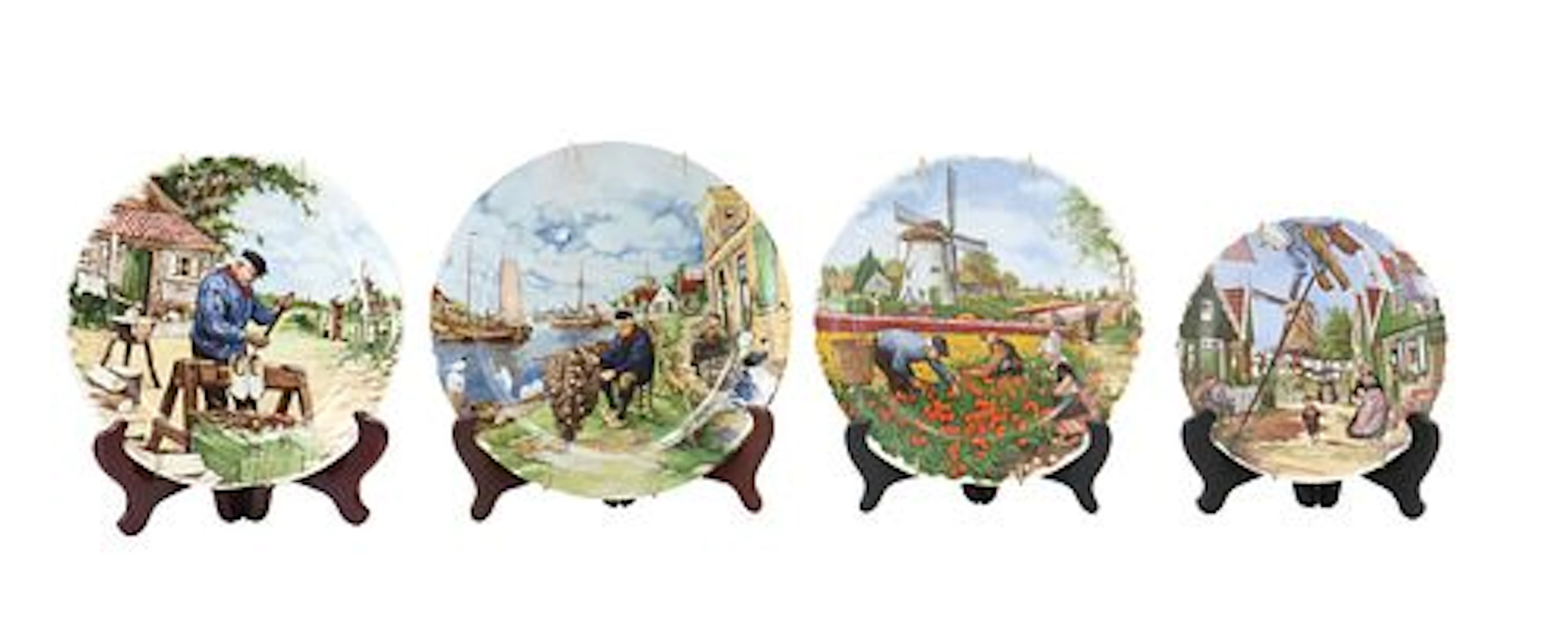 (4) Vintage Dutch Royal Schwabap Hand-Decorated Porcelain Collector Plates