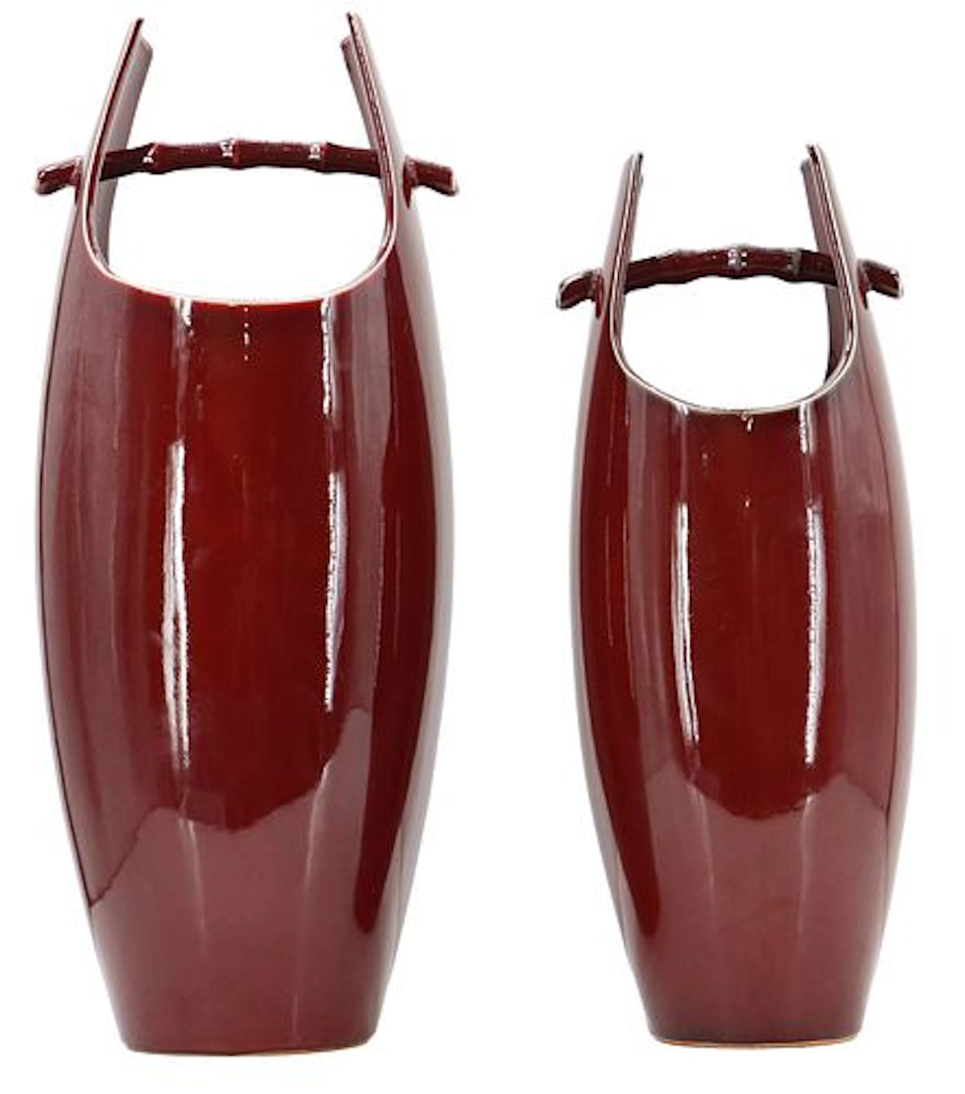 (2) Oxblood Ceramic Vases with Cross Handle