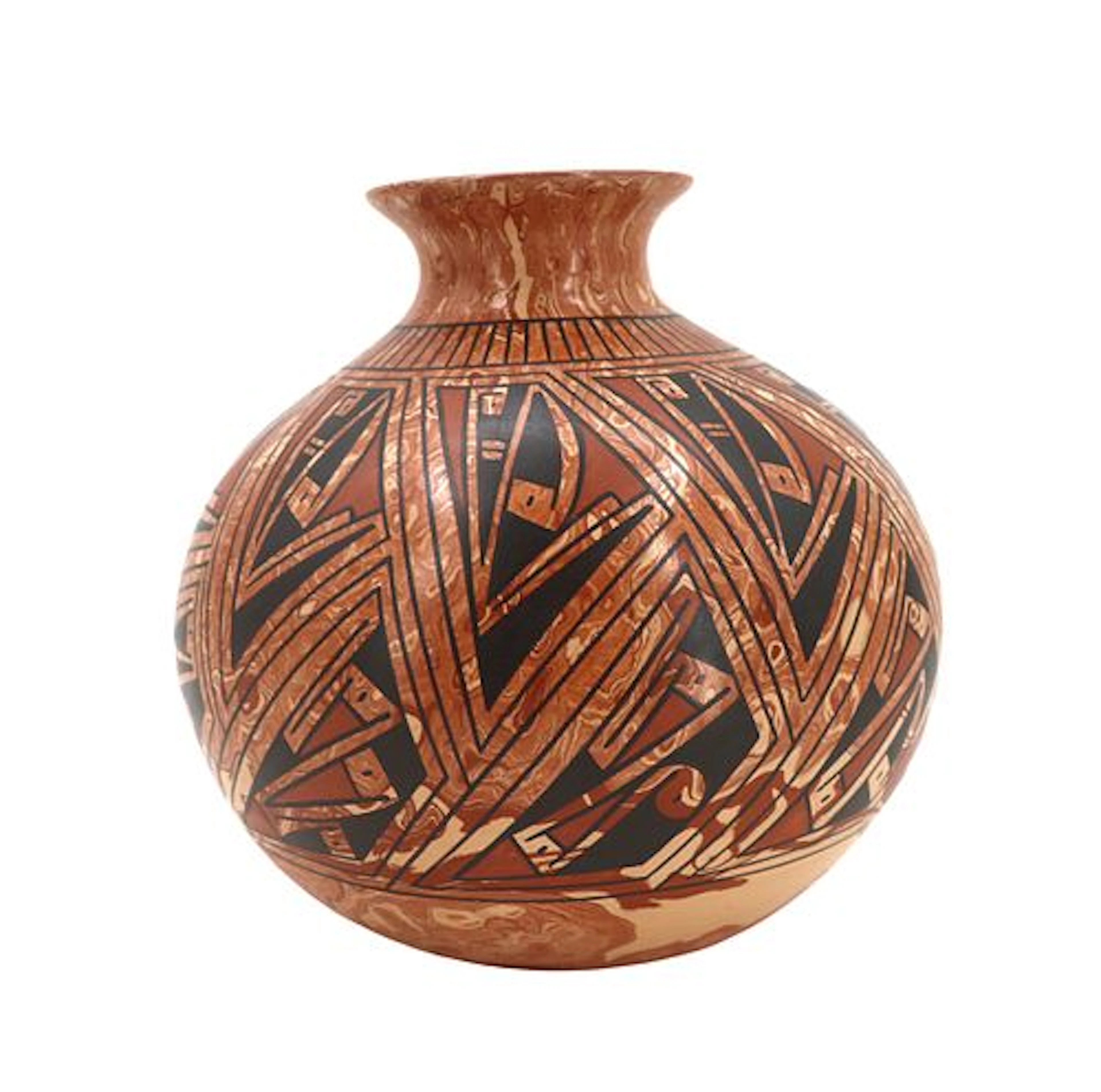 Southwestern Mata Ortiz Style Marbled Clay Hand-Painted Vase