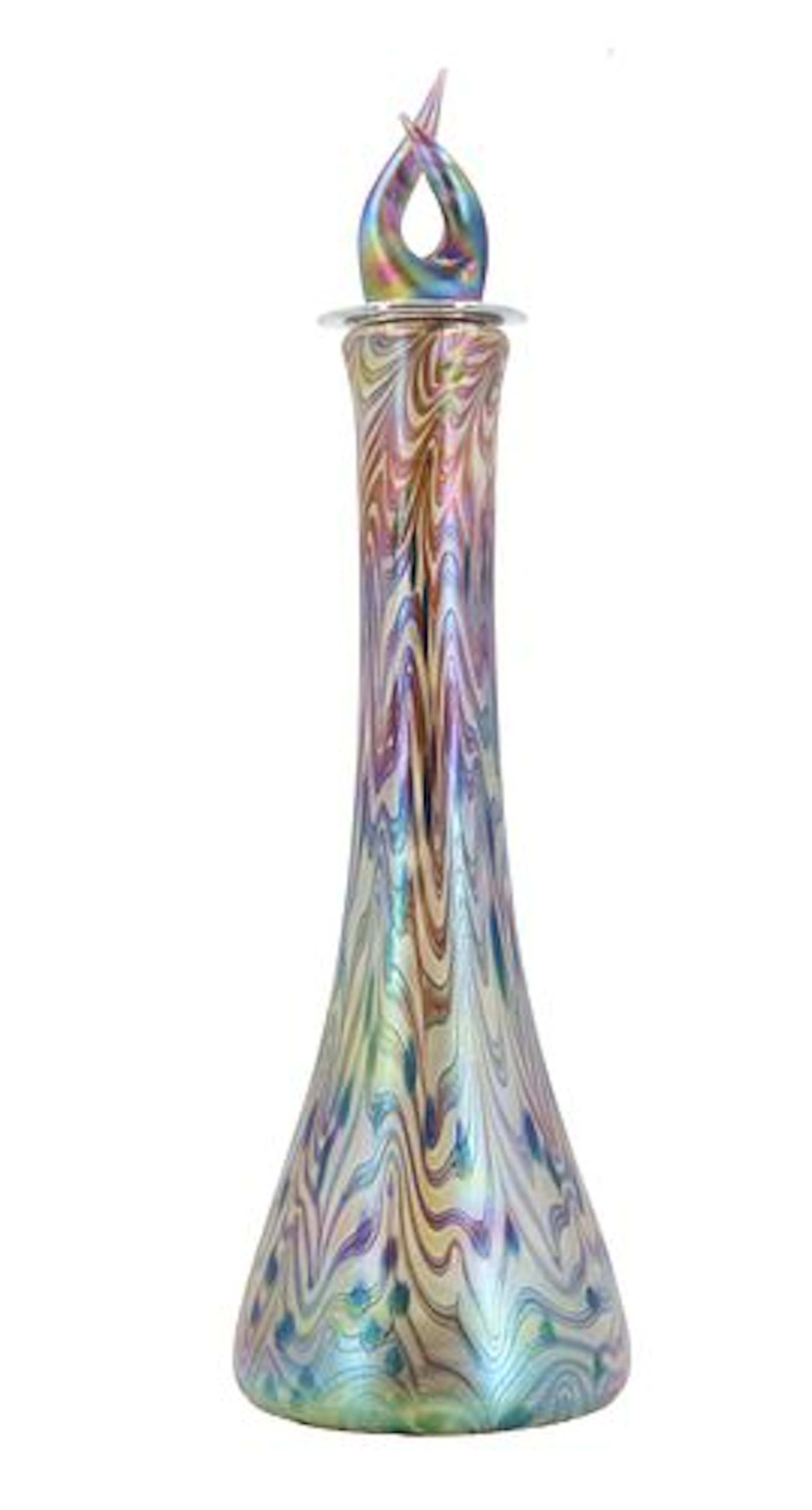Fusion Z Czech iridescent Pulled Feather Art Glass Stoppered Decanter