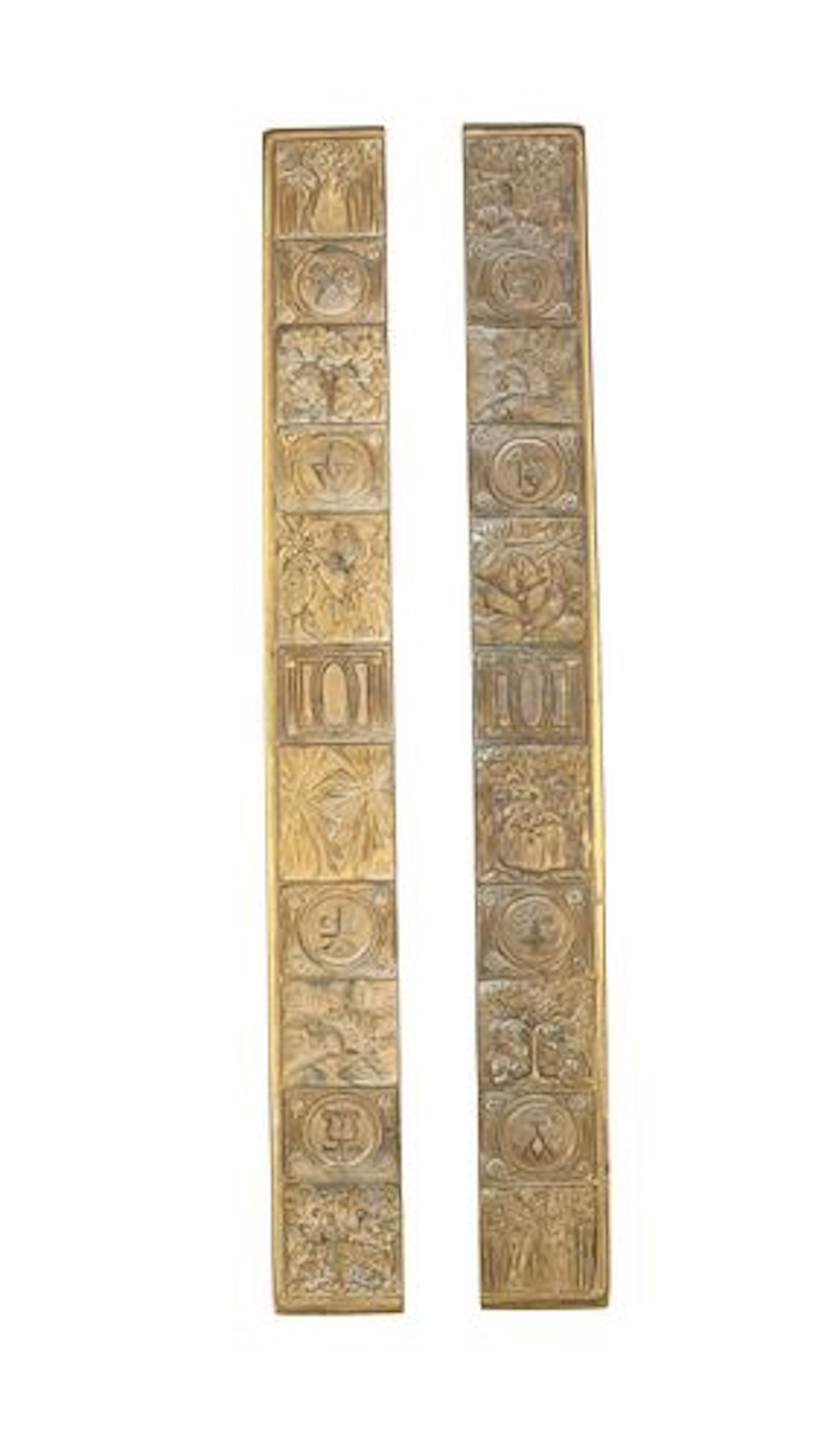 (2) Tiffany Studios New York Bronze Bookmark Pattern Bronze Desk Blotter Ends
