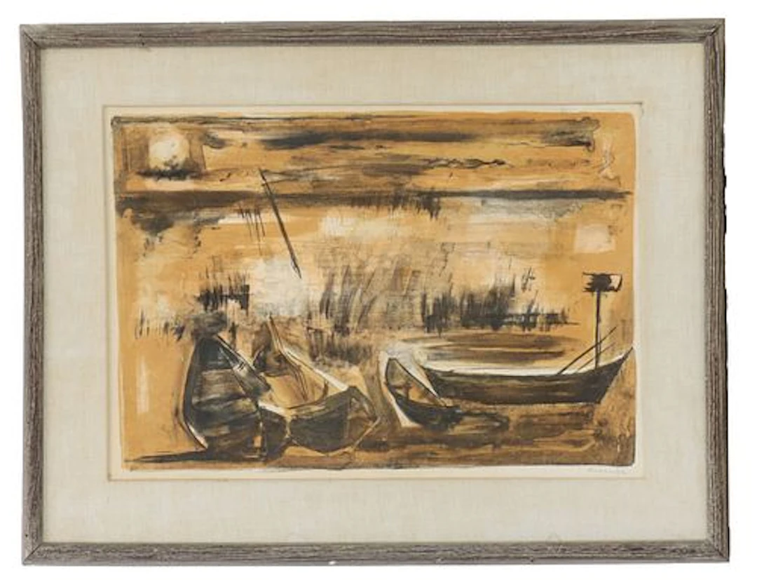 Raymond Guerrier (1920-2002) French, Lithograph, "Boats in the Camarque"