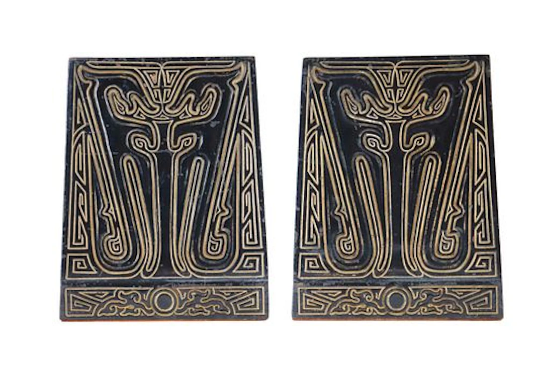 (2) Tiffany Studios New York Chinese Pattern Bronze Bookends