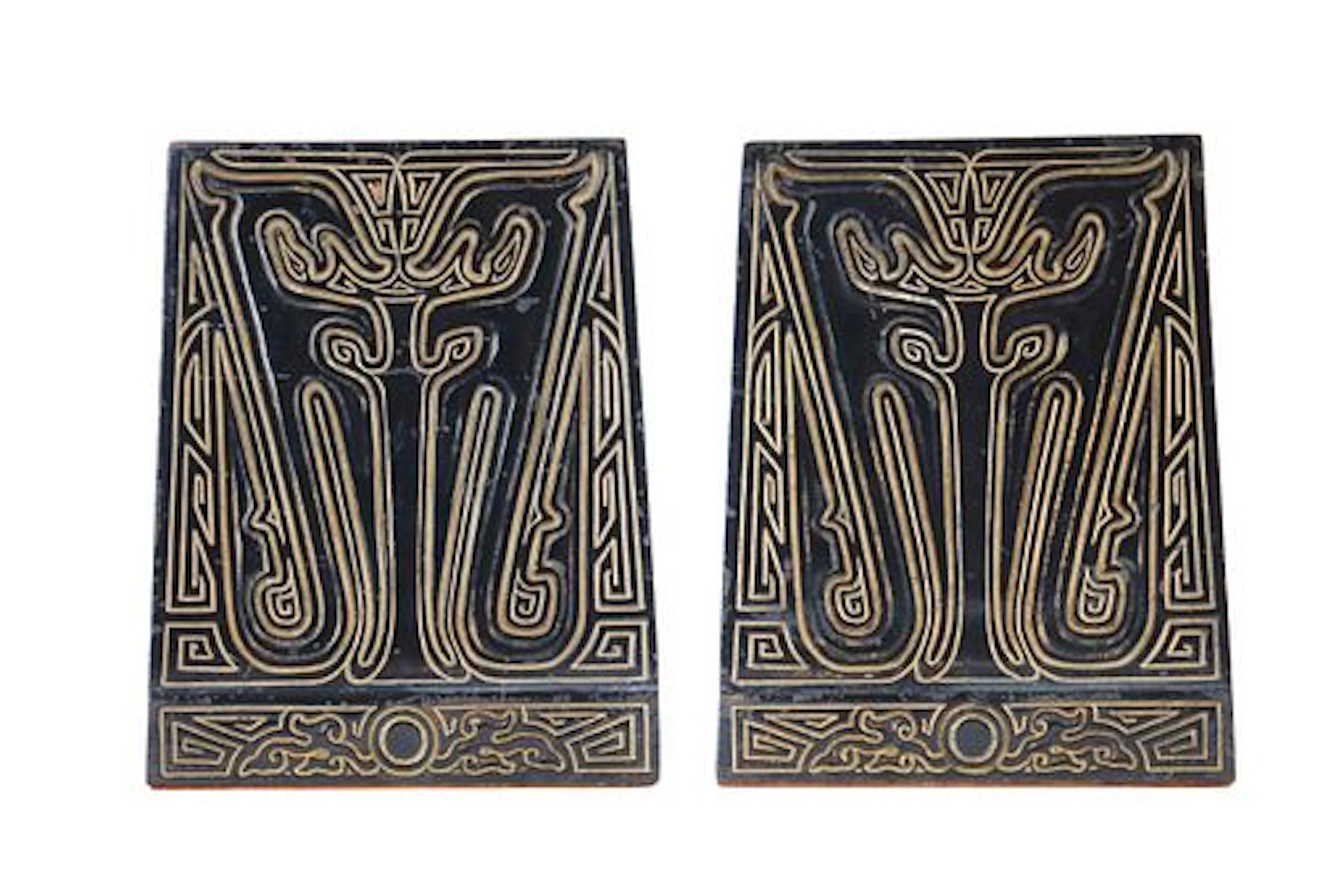 (2) Tiffany Studios New York Chinese Pattern Bronze Bookends