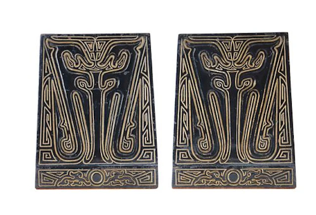 (2) Tiffany Studios New York Chinese Pattern Bronze Bookends