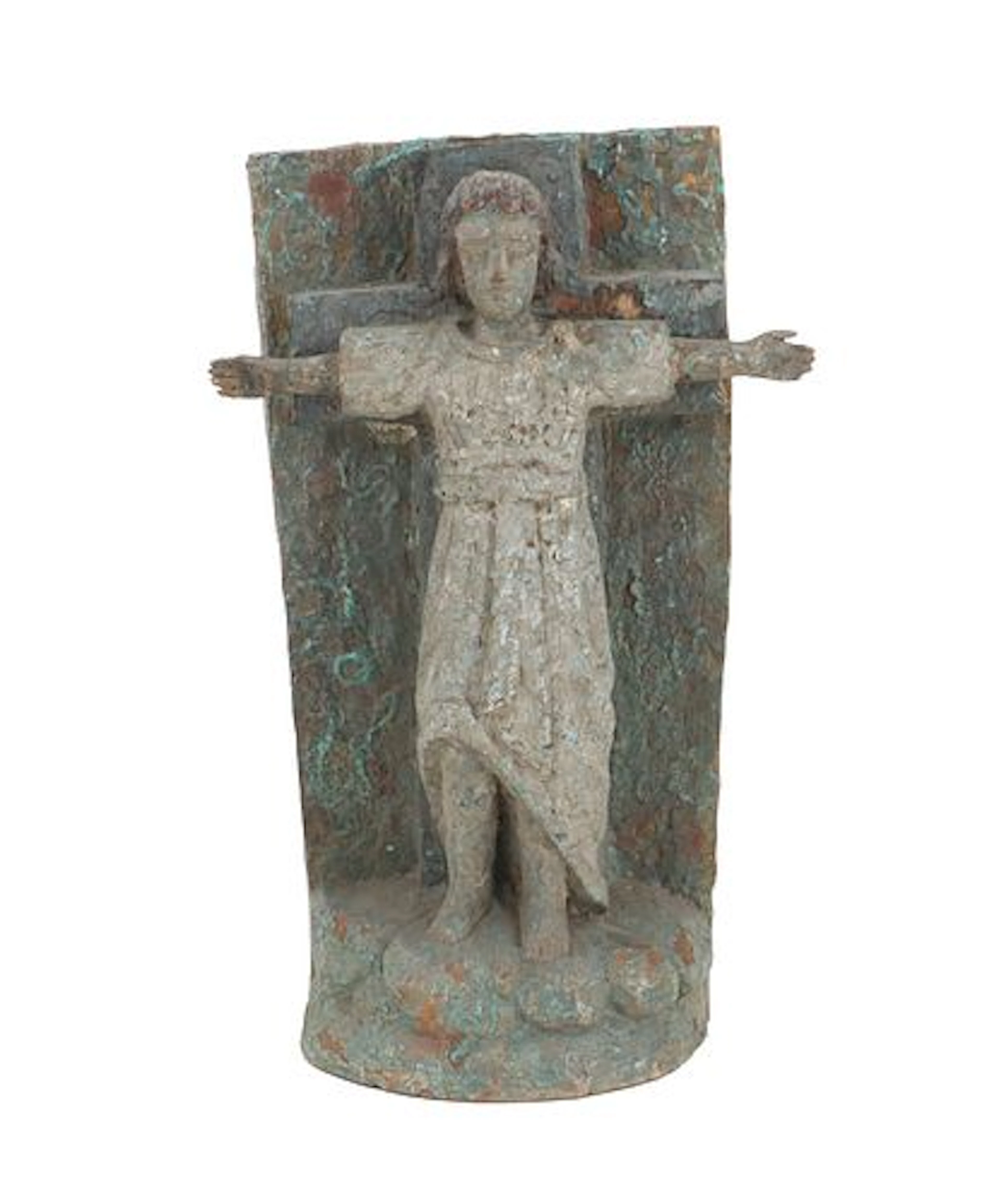 19th Century European Carved Wooden Weathered Relic of the Crucifixion