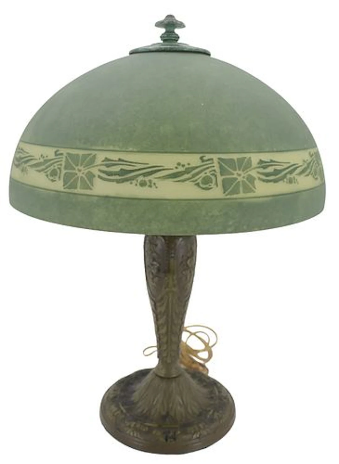 Arts & Crafts Acid-Etched Frosted Green Glass Table Lamp