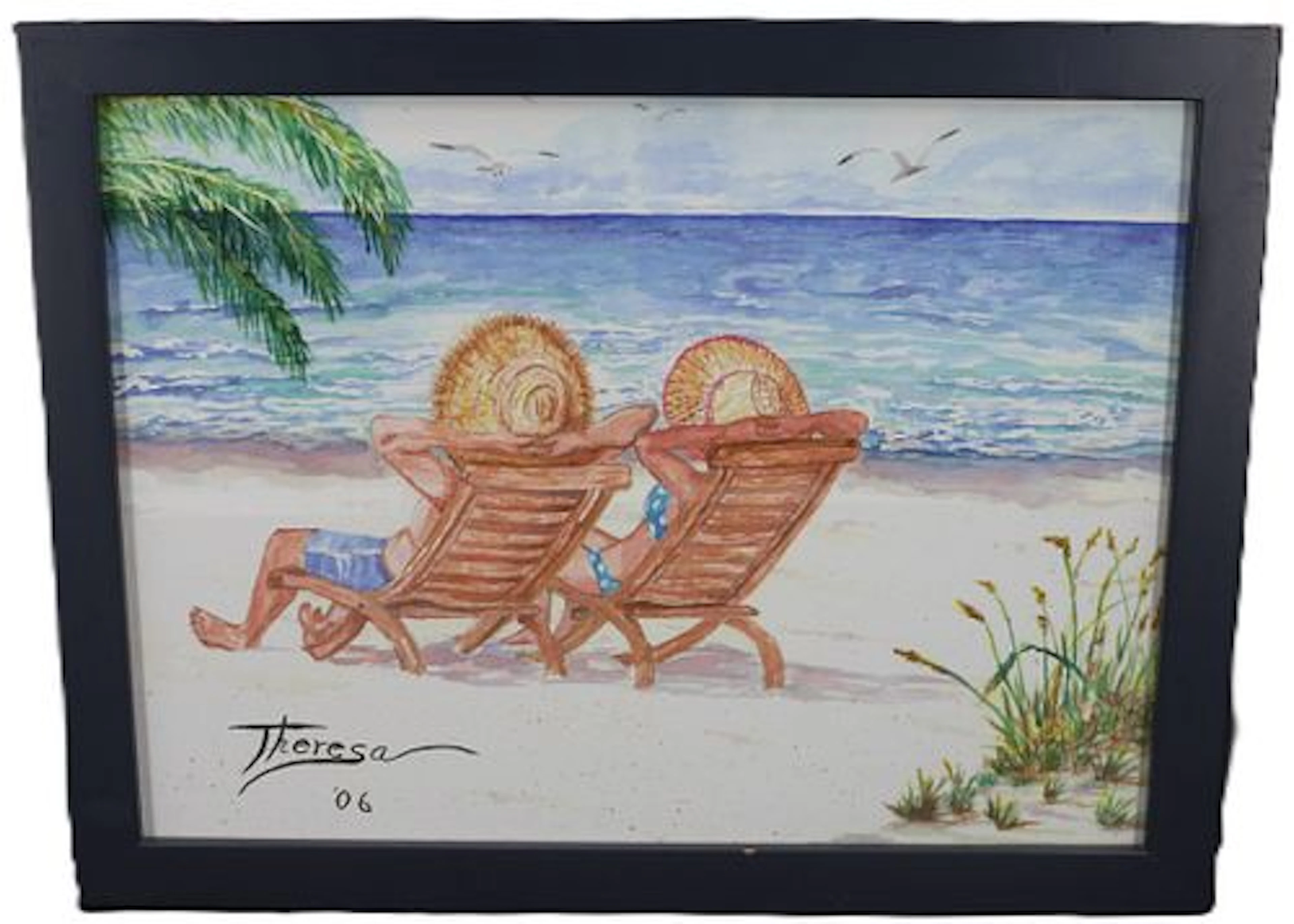 Signed Theresa (21st Century) American, Watercolor Figural Beach Scene