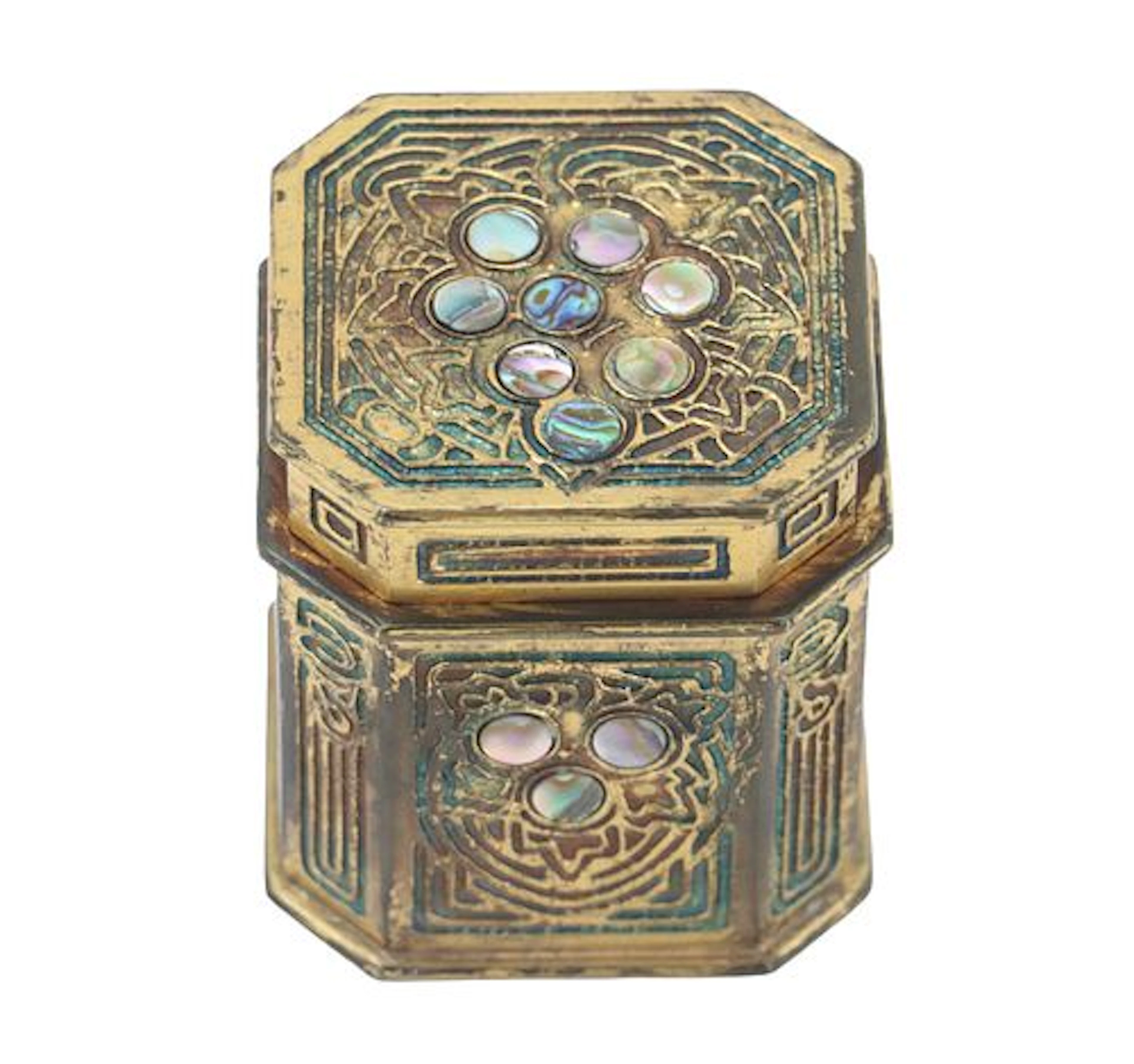 Tiffany Studios New York Gilt Bronze and Abalone Inkwell