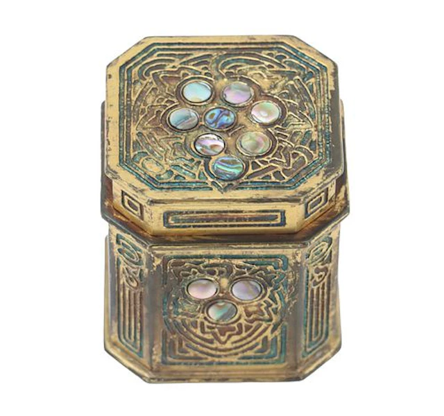 Tiffany Studios New York Gilt Bronze and Abalone Inkwell