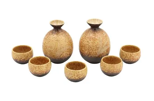 Boxed Collection of (7) Modern Japanese Hasami Ware Tea or Sake Pottery Pieces
