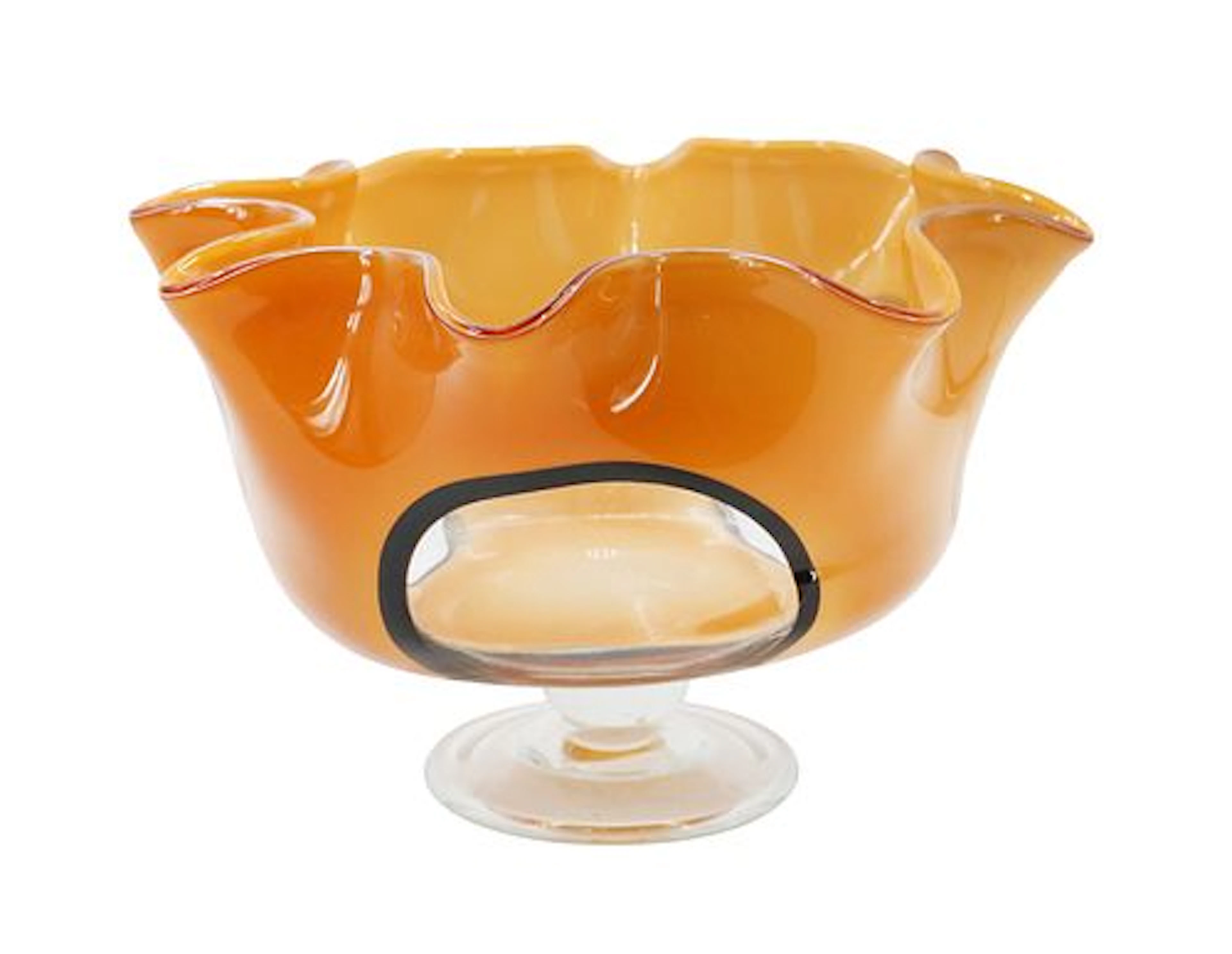 Unique Mid Century Modern Chihuly Style Art Glass Footed Display Bowl