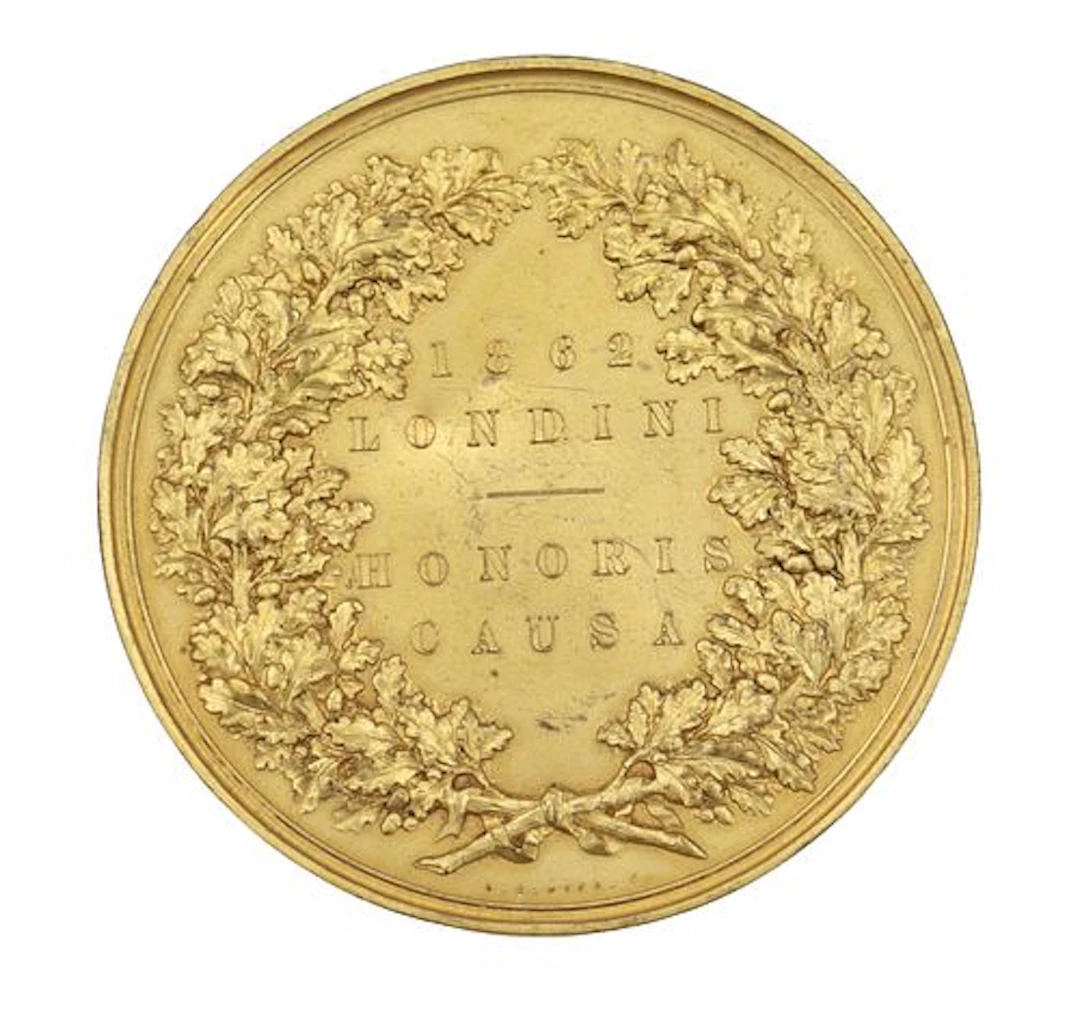 1862 London International Exhibition Gilded Bronze Prize Medal Plaque