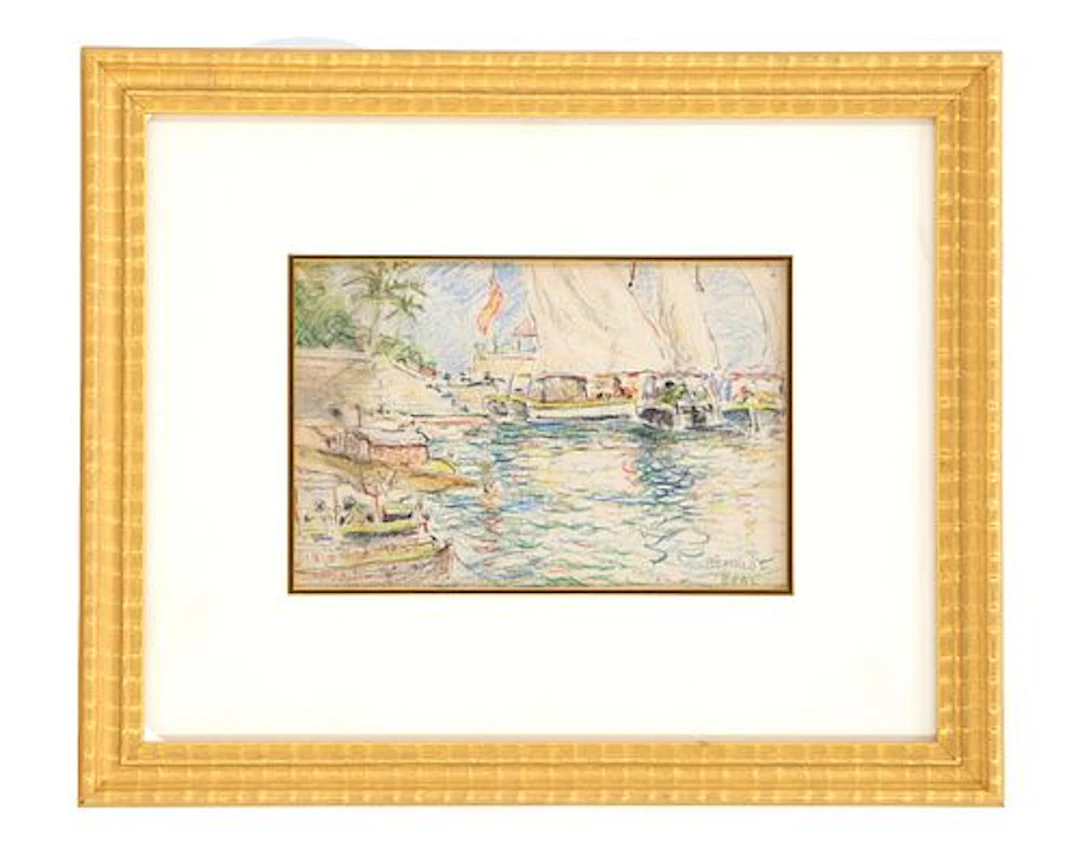 Reynolds Beal (1866-1951) American, Watercolor and Pencil Harbor Scene