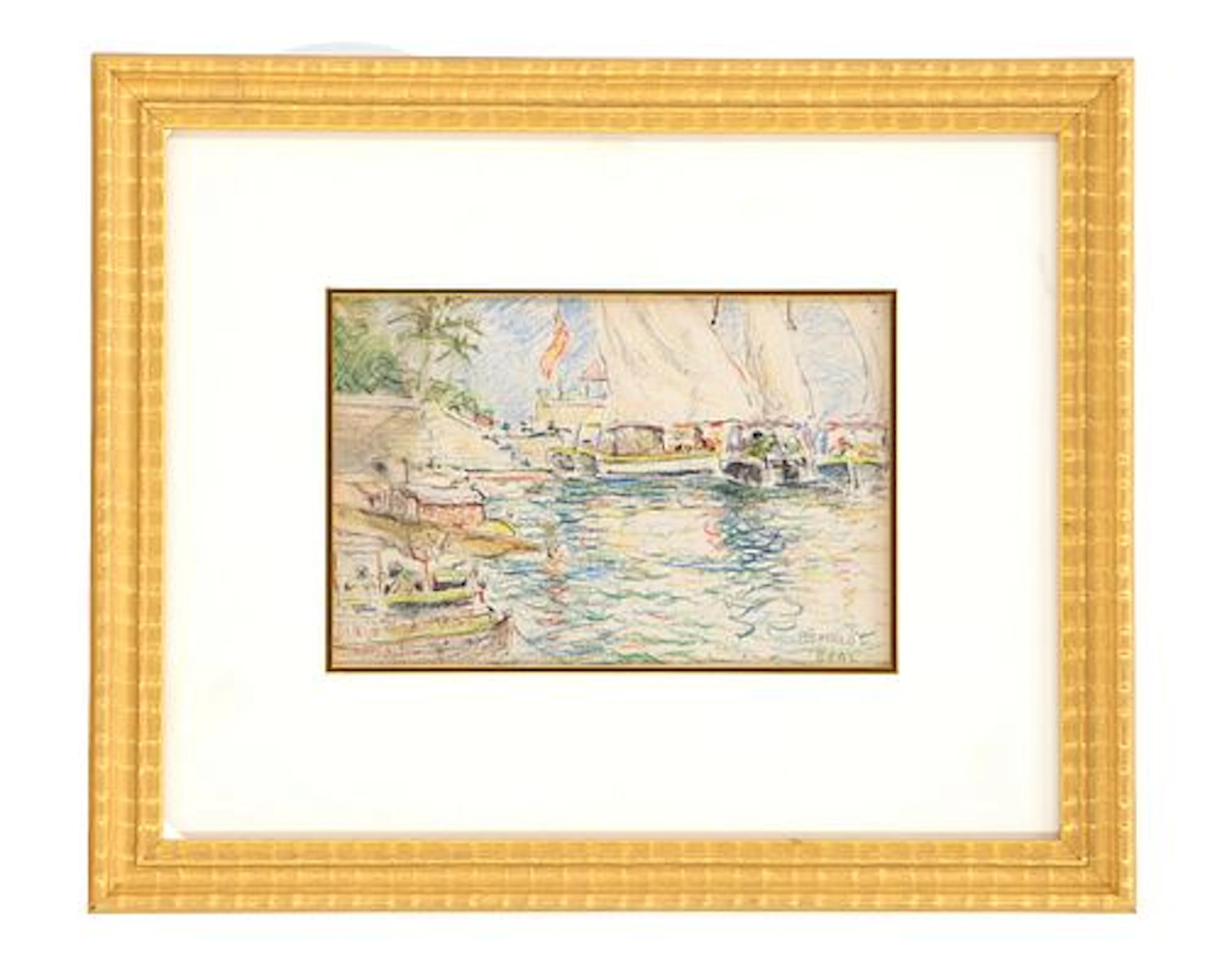 Reynolds Beal (1866-1951) American, Watercolor and Pencil Harbor Scene