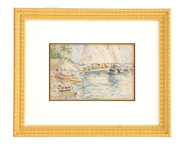 Reynolds Beal (1866-1951) American, Watercolor and Pencil Harbor Scene