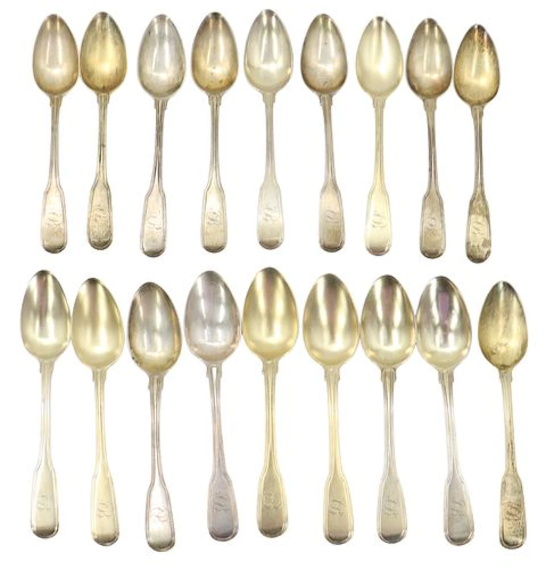 (18) Georgian English Sterling Silver Gilt Wash Spoons - 11.610 ozt.