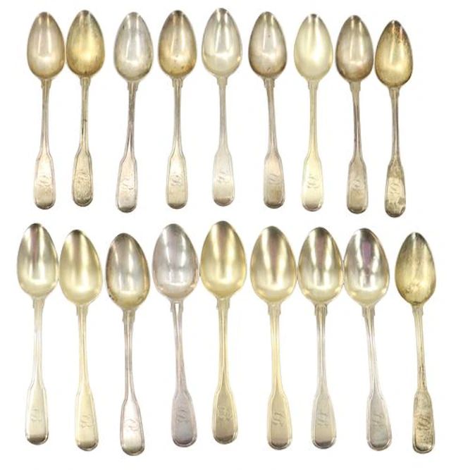 (18) Georgian English Sterling Silver Gilt Wash Spoons - 11.610 ozt.
