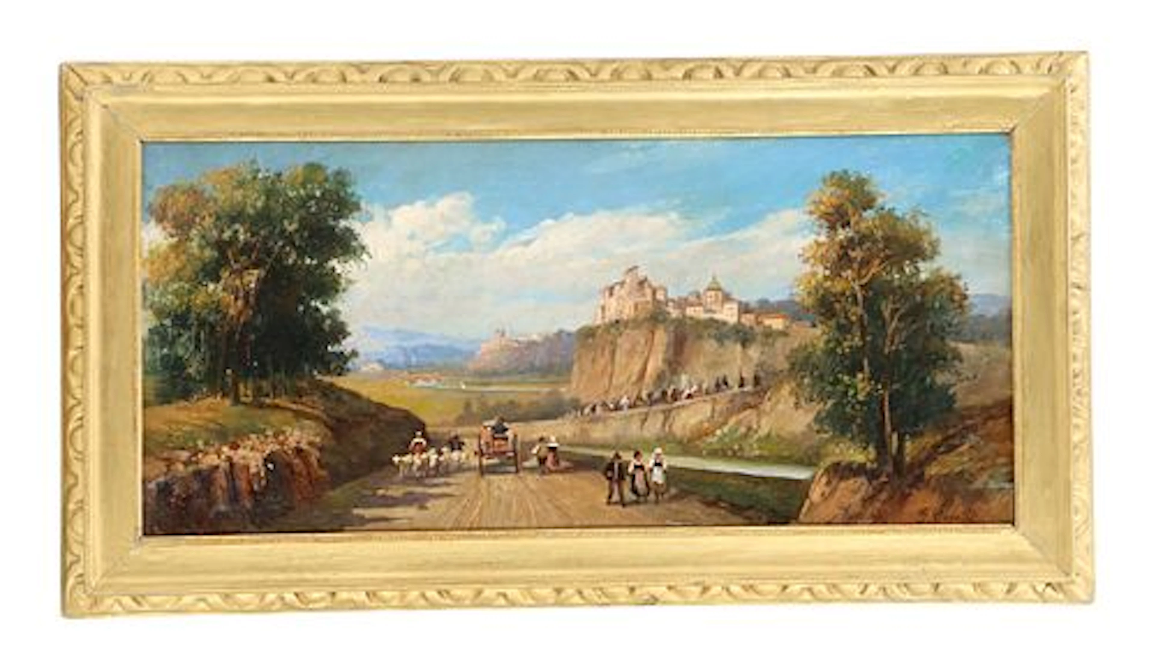 Giuseppe Carelli (1858-1921) Italian, Oil on Canvas Landscape "The Procession"