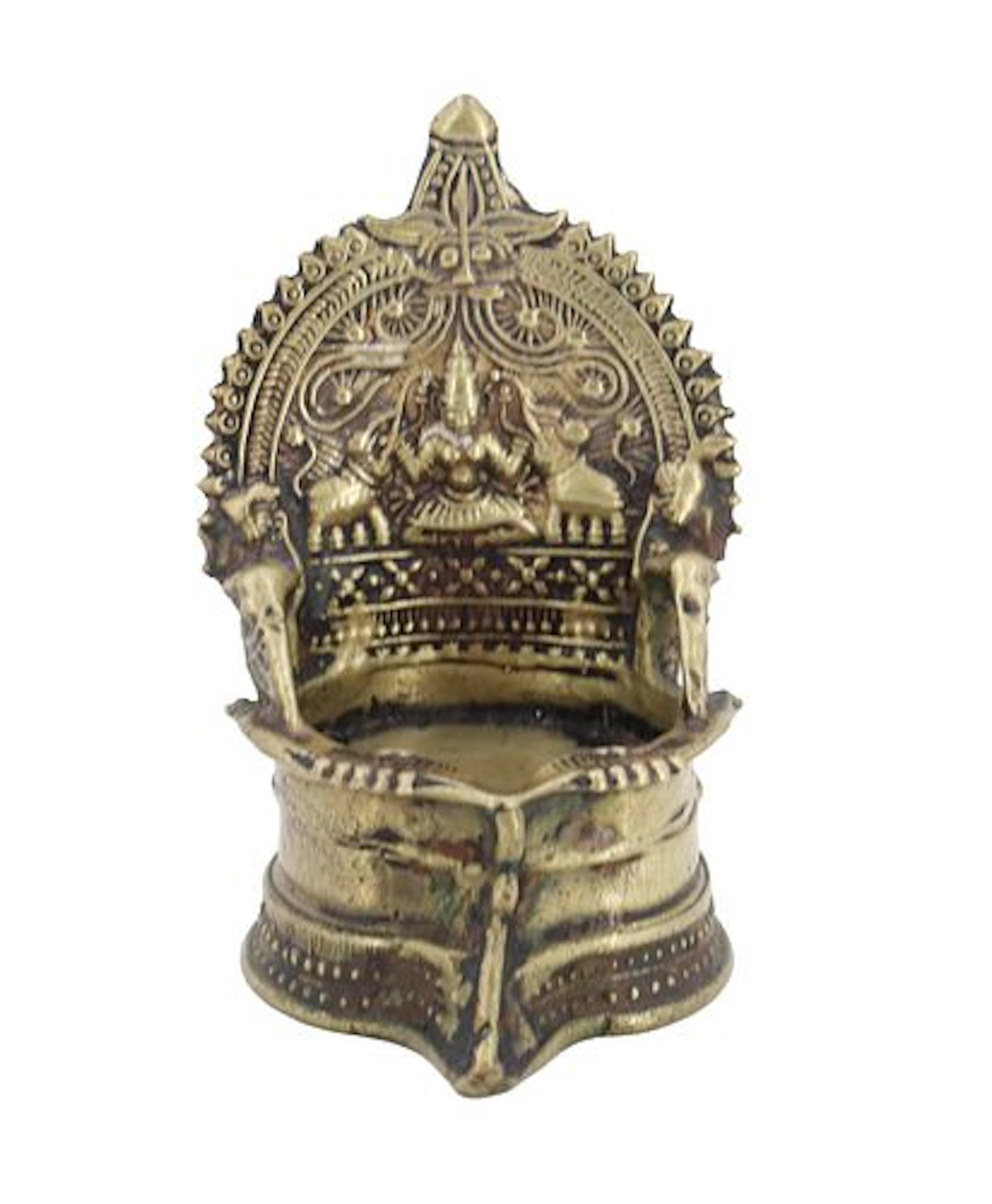 Traditional Indian Cast Brass Diya of Lakshmi Sculptural Oil Lamp