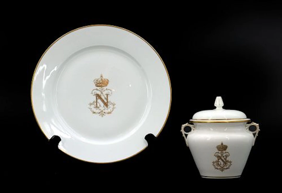 French Sevres Napoleon III Second Empire Period Porcelain Jar and Plate