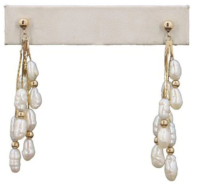 Pair of 14k Gold and Freshwater Pearl Dangle Earrings -Gross 5.1 g.