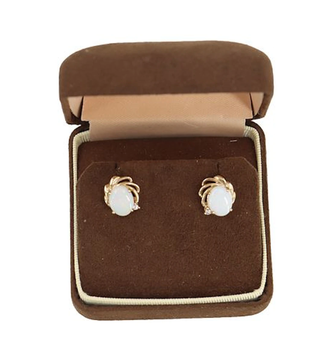 Pair of 14k Gold, Opal, and Diamond Clip On Earrings - Gross 5.3 g.