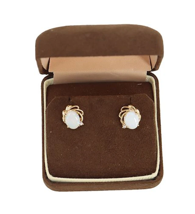 Pair of 14k Gold, Opal, and Diamond Clip On Earrings - Gross 5.3 g.