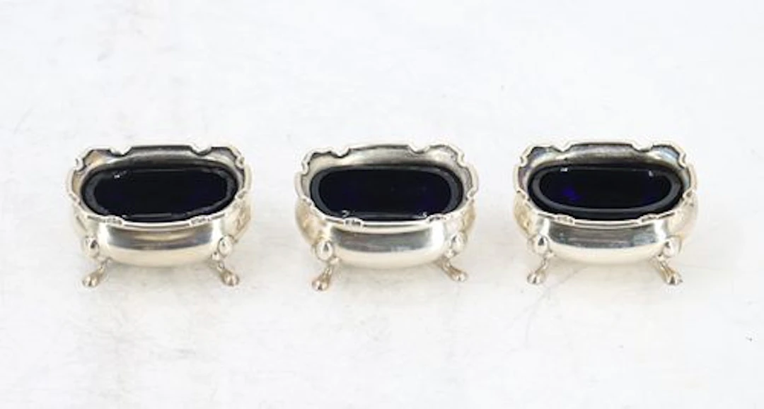 (3) English-Made Tiffany & Co. Sterling Silver and Cobalt Blue Glass