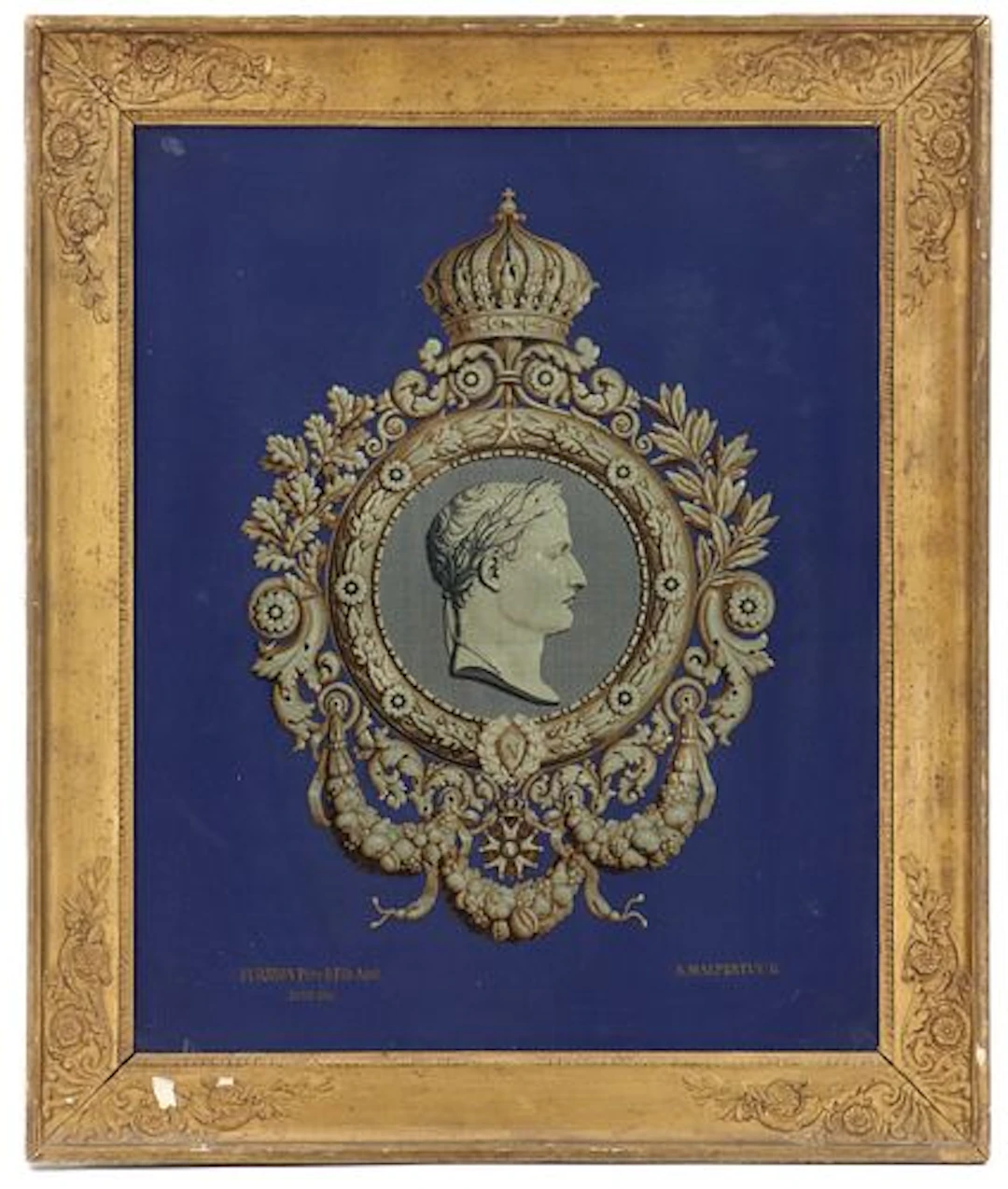 French Second Empire Woven Silk Jacquard Portrait of Emperor Napoleon III