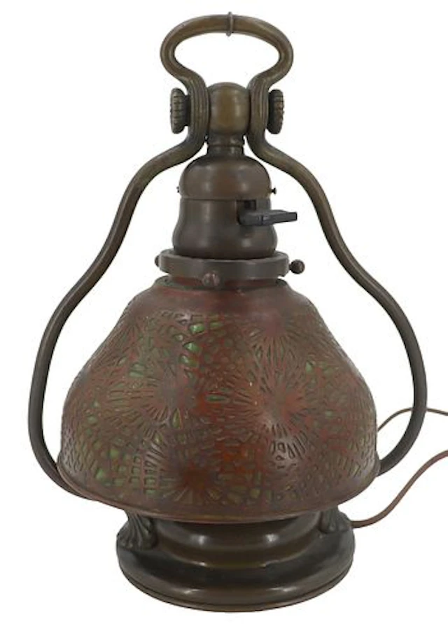 Tiffany Studios Bronze & Etched Metal Reticulated Glass "Pinecone