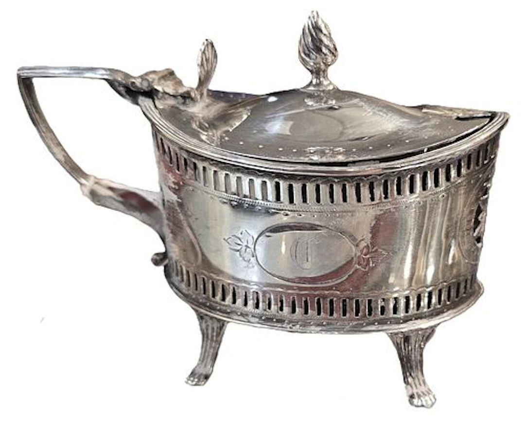 Antique English Sterling Silver Salt and Cobalt Blue Glass Lidded