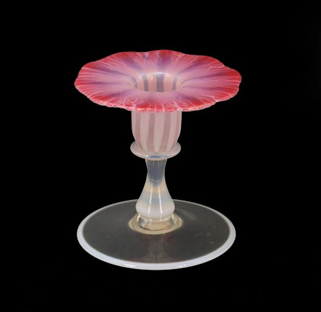 Victorian Opalescent & Pink Cased Glass Jack-in-the-Pulpit Vase