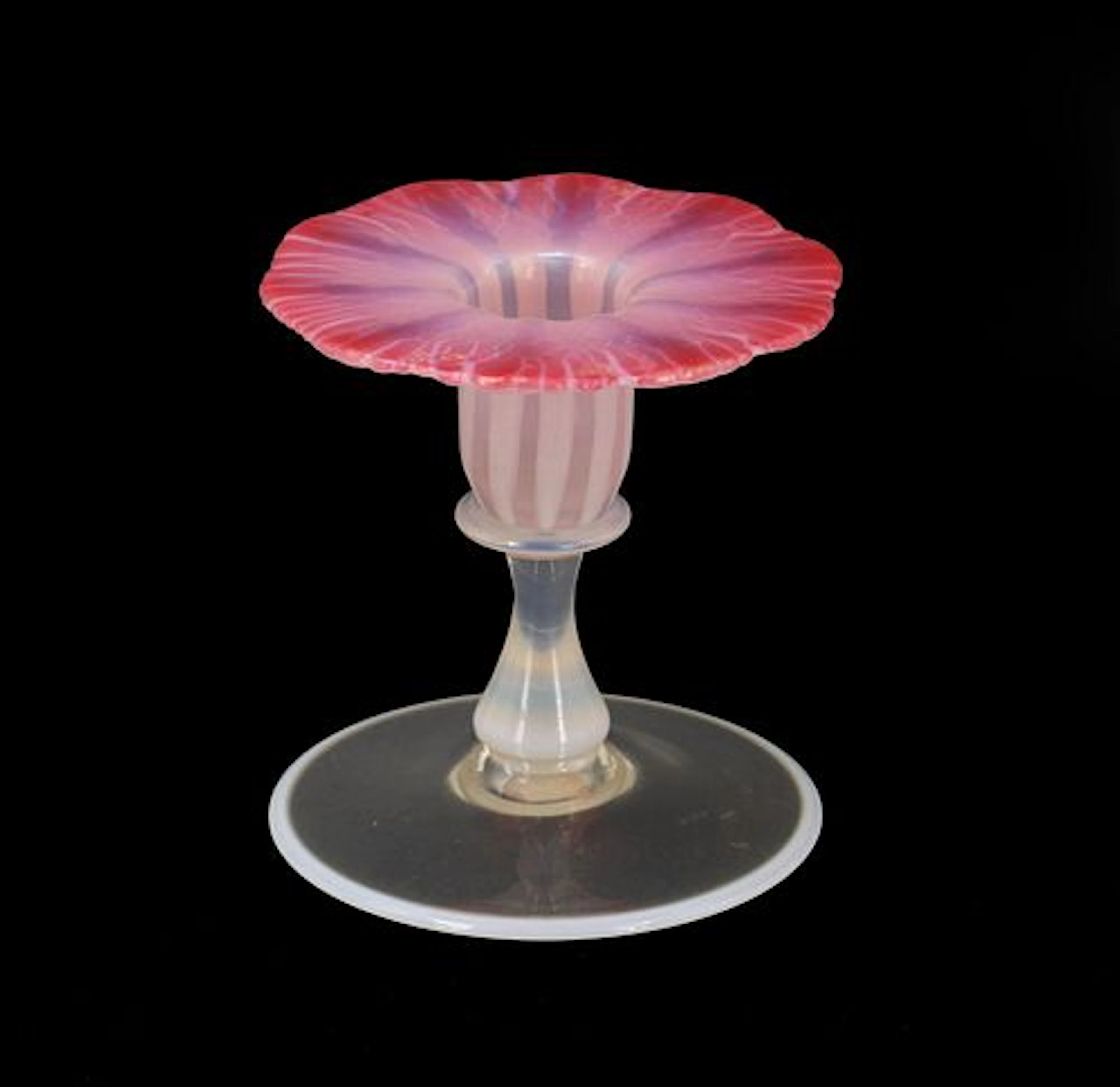 Victorian Opalescent & Pink Cased Glass Jack-in-the-Pulpit Vase