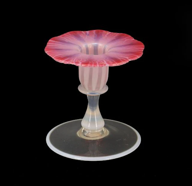 Attributed to Tiffany Studios Opalescent & Pink Cased Glass Candle Holder