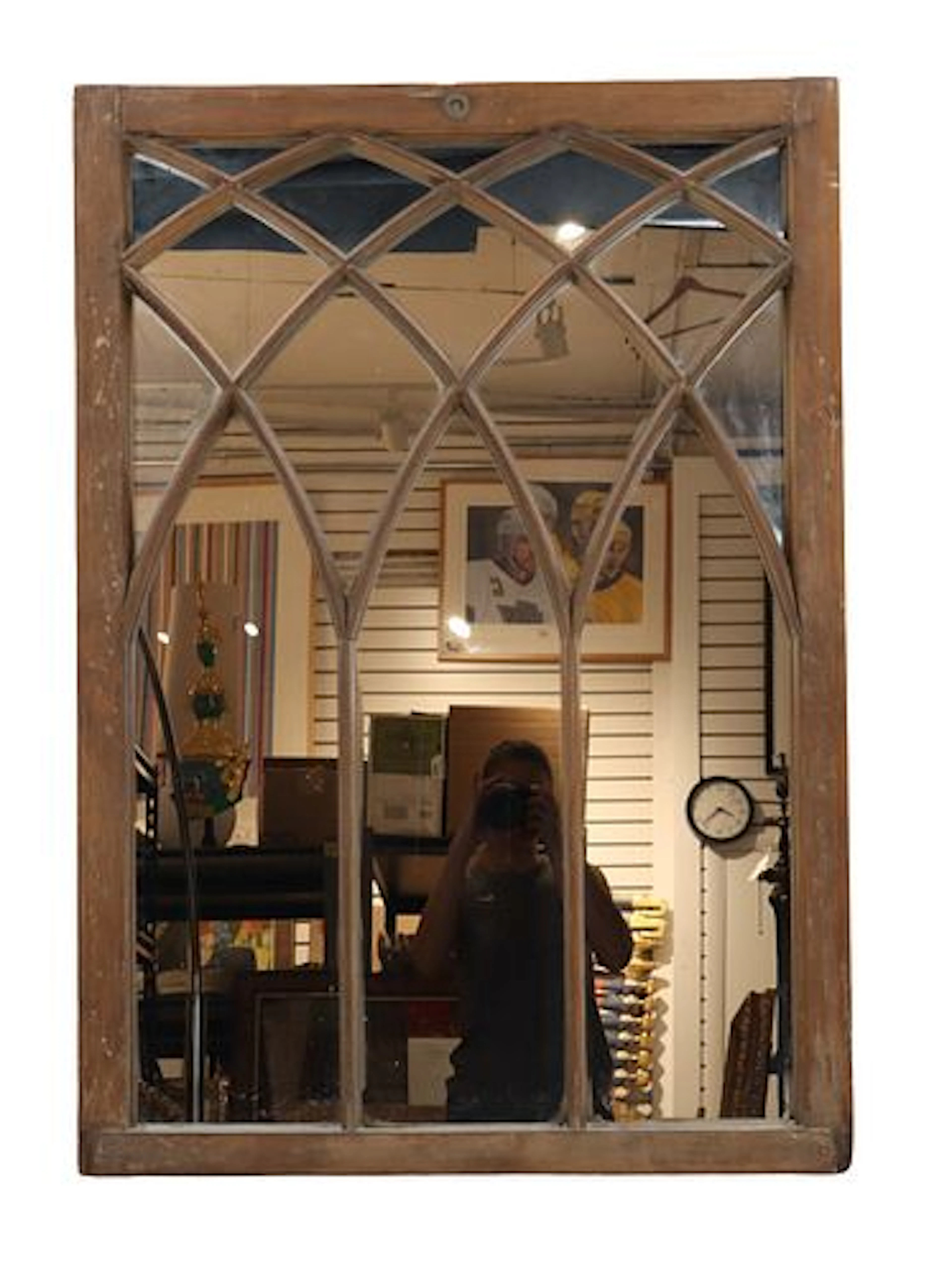 Antique Rustic Arched Windowpane Wall Mirror
