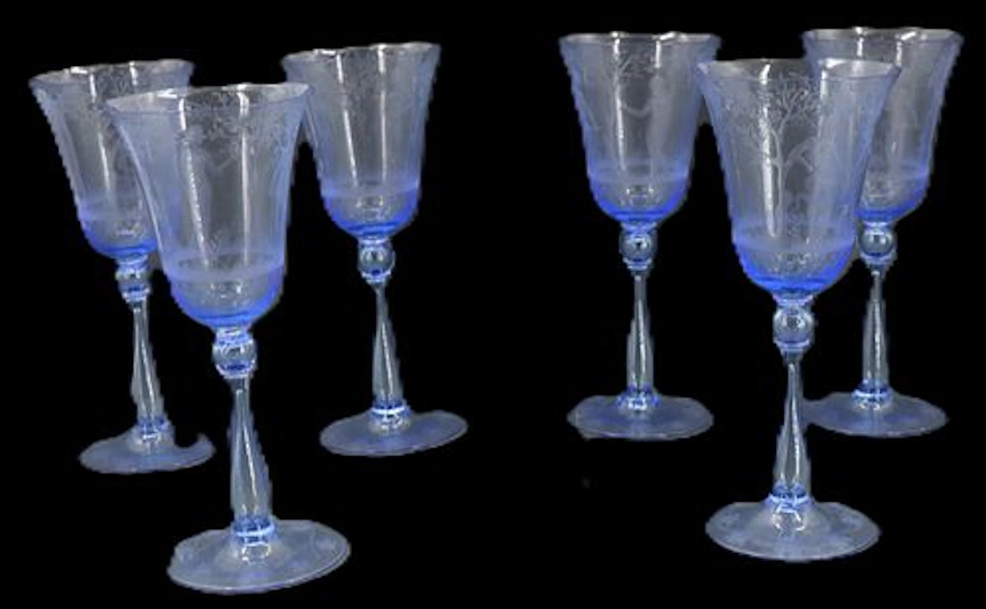 (6) Fostoria Navarre Blue Crystal Water Goblets