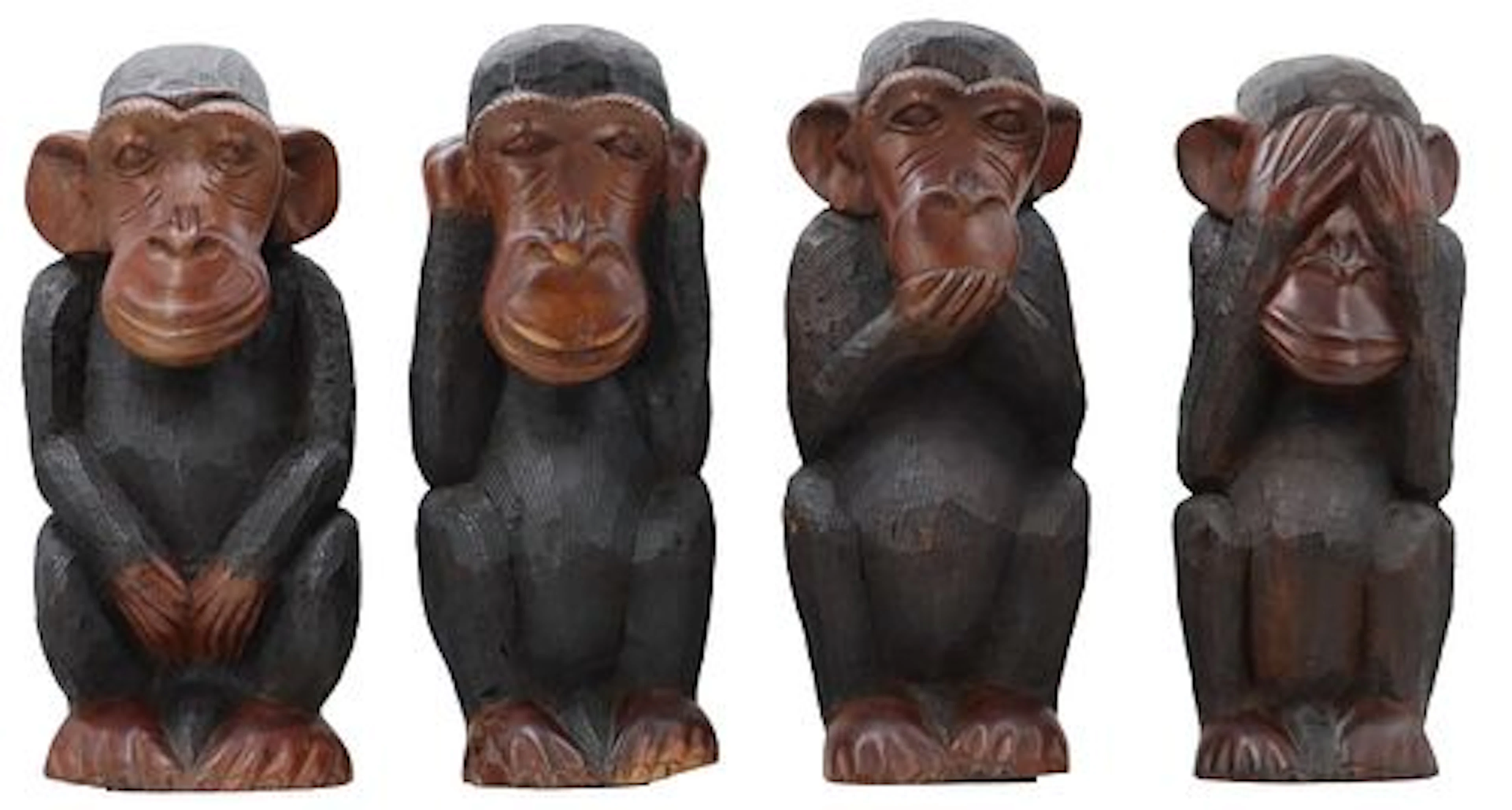 (4) Carved Wood "Wise Monkey" Statuettes
