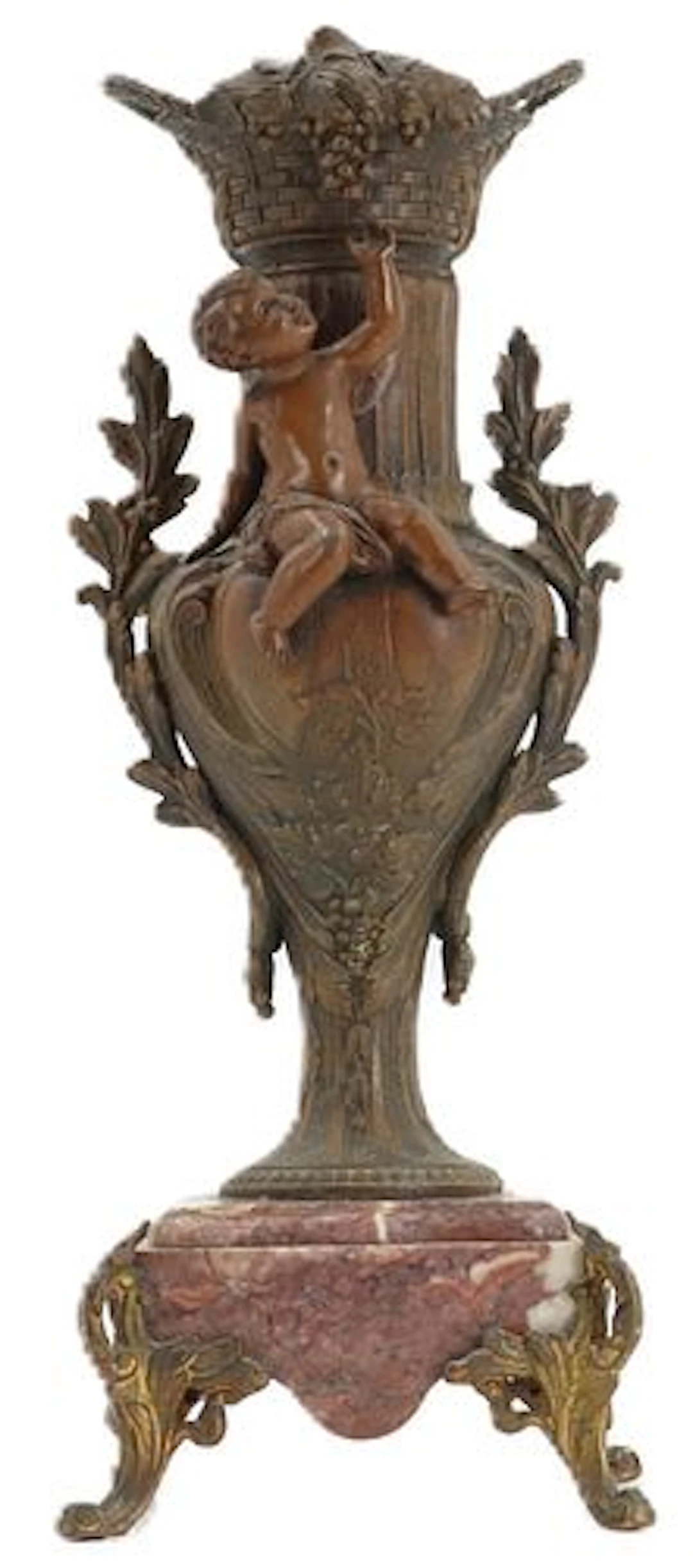 Late 19th Century French Spelter Cassolette Urn with Ormolu and Marble Base