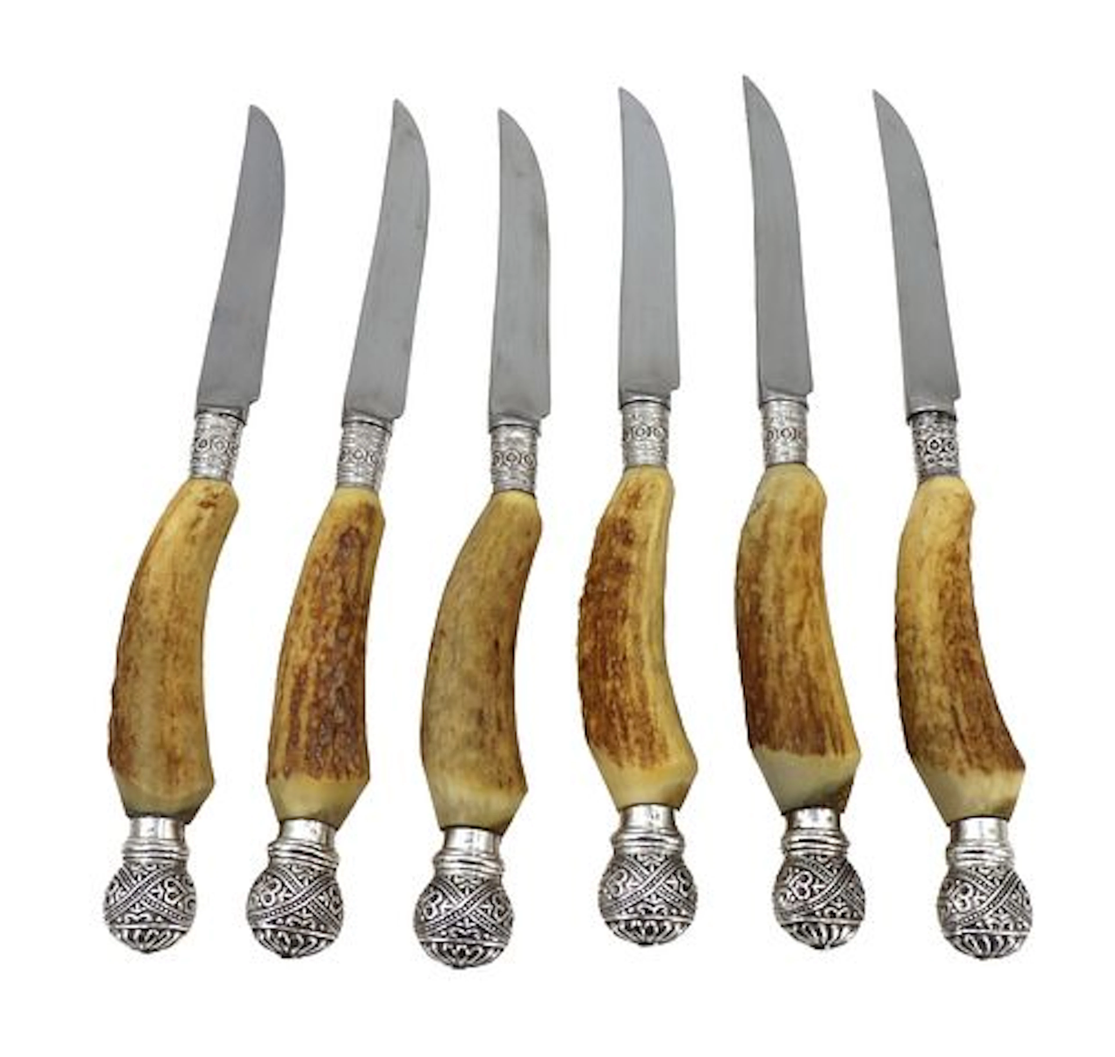 (6) Vintage Sheffield Natural Stag Horn Handle Knives
