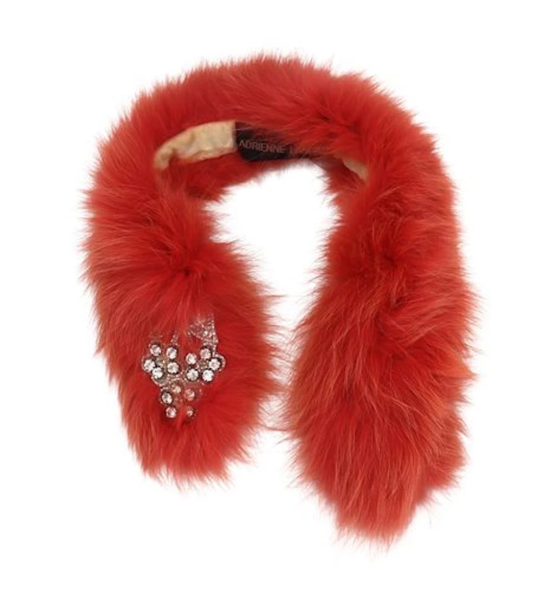 Adrienne Landau Crimson Red Fur Collar with Rhinestone Accent