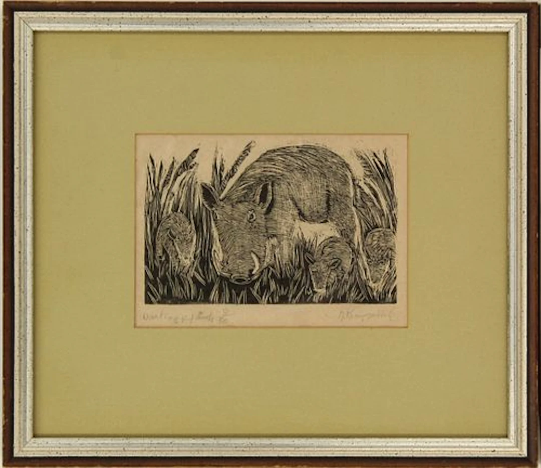 Mid 20th Century English Limited Edition Signed Warthog Lithograph