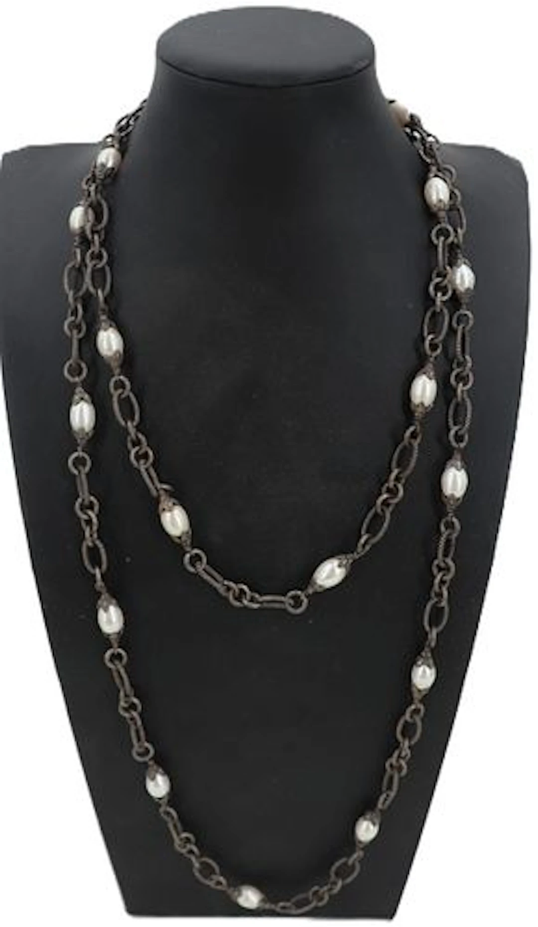 Vintage Sterling Silver and Freshwater Pearl Cable Link Necklace -