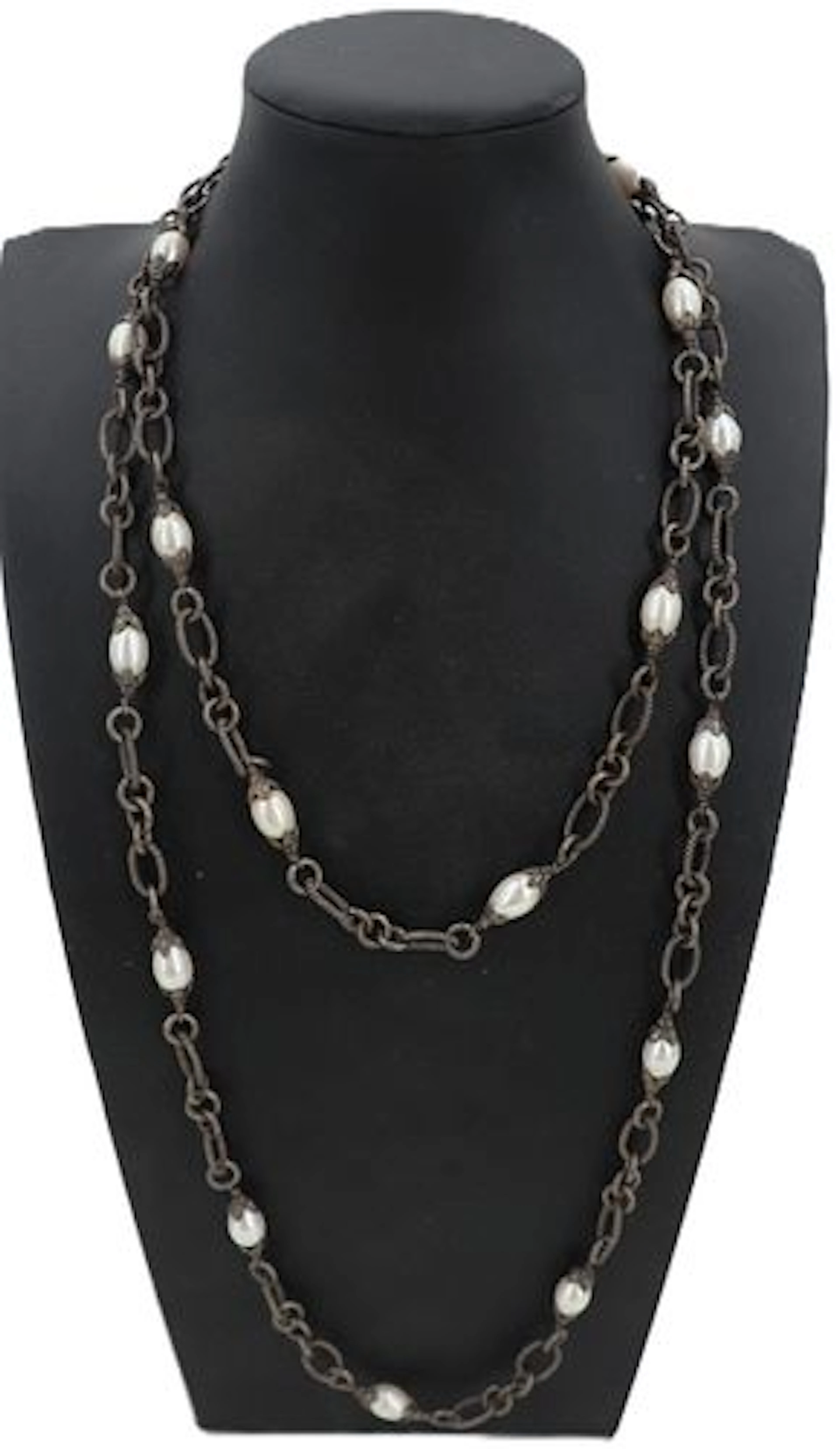 Vintage Sterling Silver and Freshwater Pearl Cable Link Necklace -