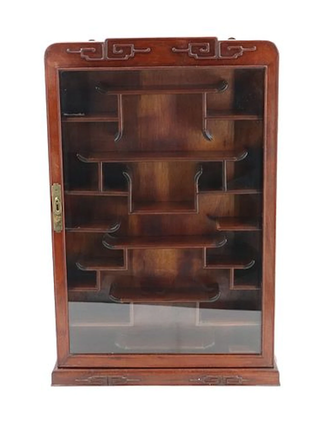 A Chinese Carved Wood Wall Display Cabinet