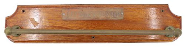 Captains Teak & Brass Towel Bar and Plaque, "Captains Shower"