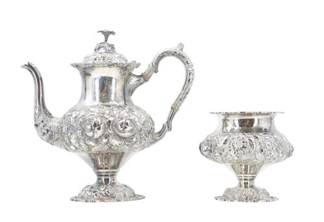 Magnificent Antique Stieff Hand-Chased Sterling Silver Teapot and