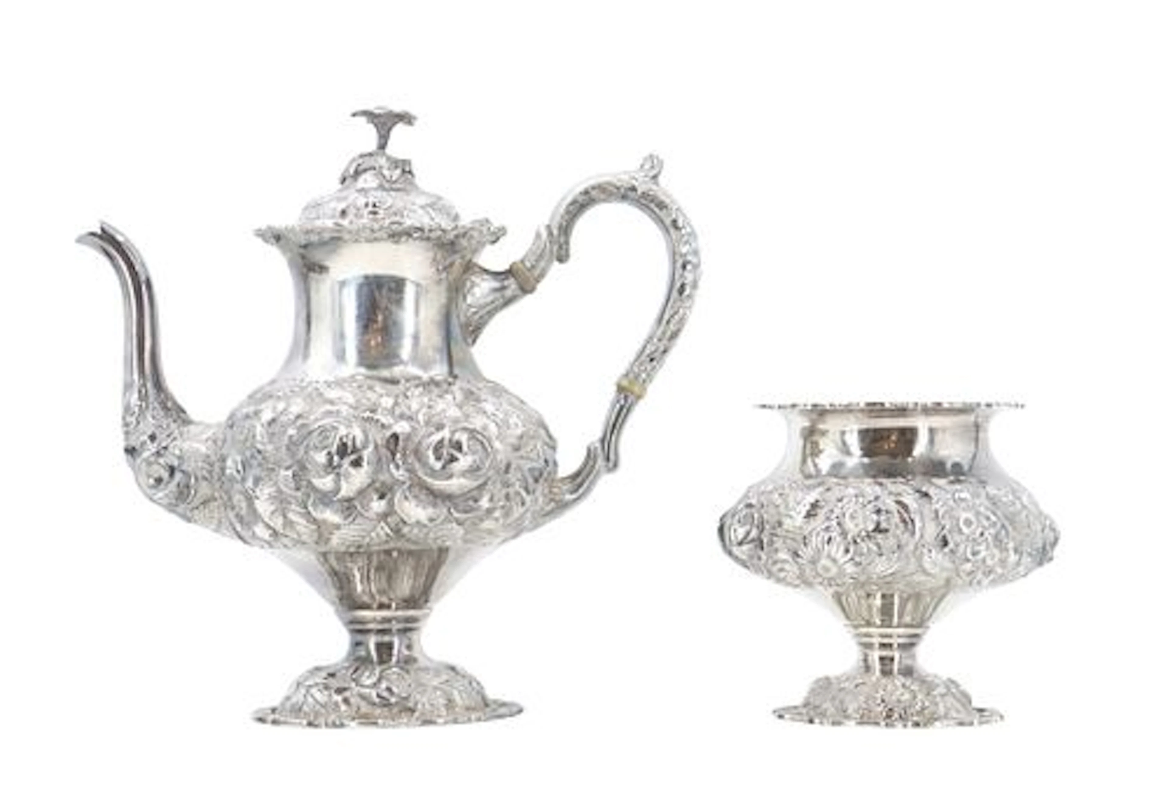 Magnificent Antique Stieff Hand-Chased Sterling Silver Teapot and